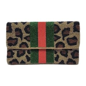 Shirdee Seed Bead Clutch Bag Striped Spotted Chain Purse Shoulder Bag NEW